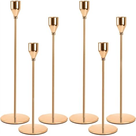 Lot de 6 Bougeoirs Dorés pour Bougies Coniques Support Décoratif Cône (1/4)
