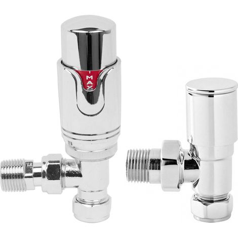 NRG Designer 15mm Chrome Angled TRV Thermostatic Radiator Valves Central Heating Tap and Manual Angled Valves (1/2)