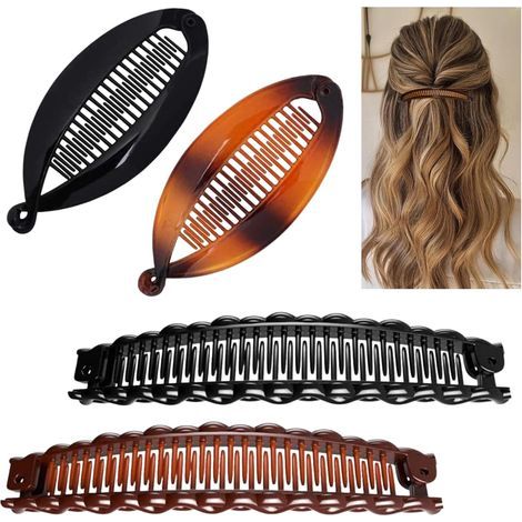 4 Pièces Pinces à Banane, Queue de Poisson Clip pour Femmes Classique Pinces à Cheveux Longs Française Peigne à Cheveux Porte-Queue de Cheval Banane,Pinces à Queue de Cheval pour le Sport la vie (1/5)