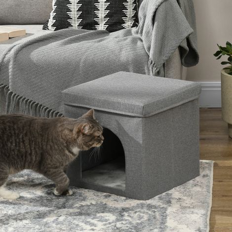 Boîte Pliable pour Chats en Forme de Cube avec Coussin et Tapis de Grattage, 36.5x36.5x36.5 cm, Gris (1/5)