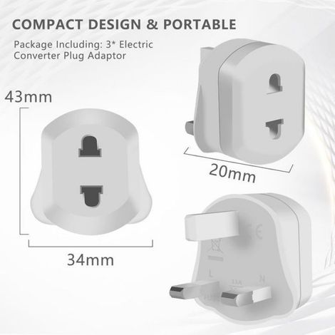 Adaptateur Prise Eu Us Vers Uk - 13 A Avec Fusible - Pour Rasoir Et Brosse À Dents - 2 Pièces (1/5)