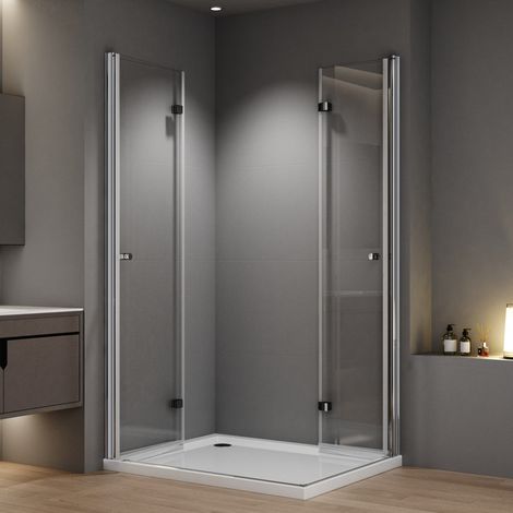 WDWRITTI Duschkabinen Falttür 100x100 cm Eckeinstieg 180° Rahmenlos Duschabtrennung Eckeinstieg Drehfalttür Dusche Duschwand mit 6mm ESG Sicherheitsglas, Falttüren Höhe 185cm (1/5)