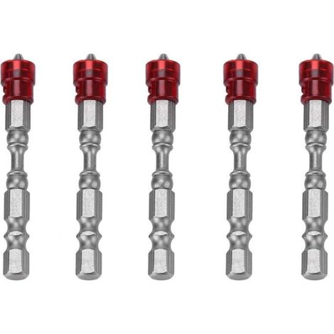 Embouts de Tournevis,5Pcs 65 mm S2 acier magnétique tête cruciforme PH2 Adaptateur de Vissage - avec Aimant et butée de Profondeur + Embout Ph2(Red)