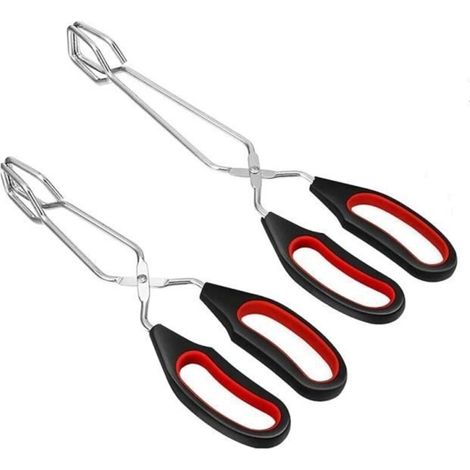 Pinze da barbecue in 2 pezzi (nere e rosse) - Manici antiscivolo - Resistenti al calore - Nere e rosse (1/4)