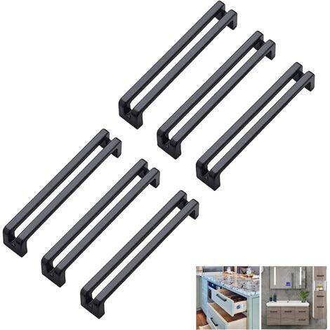 6 Pièces Poignee de Meuble Cuisine Noire 128 mm Entraxe, Poignee Armoire Moderne, Alliage de Zinc Poignées de Placard, Poignet Tiroir Noir Solide avec Finition Mate pour Porte d'armoire (1/5)