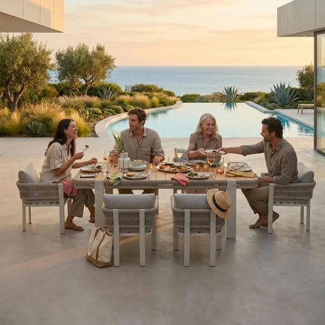 Table de jardin + 6 chaises en teck et aluminium BORROMEO (1/5)
