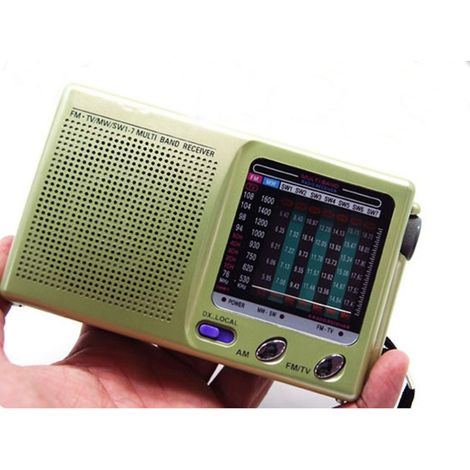 Trade Shop - tragbares Radio 9-Band UKW/MW/KW praktischer Empfänger + Stromeingang -