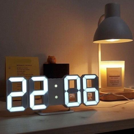 Horloge murale LED 3D minimaliste, cadre blanc, minuterie alarme numérique avec affichage température, décoration intérieure pour maison et salon (1/4)