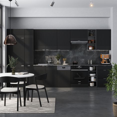 Mueble de cocina Fame-Line, Rayas negras/antracita, 355 cm , ET Mármol, Vicco