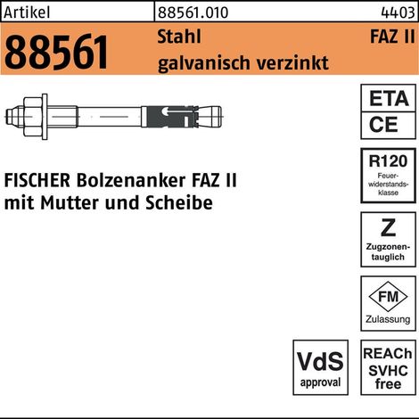 Fischer 20x Bolzenanker FAZ II 10/80 galvanisch verzinkt - 094985