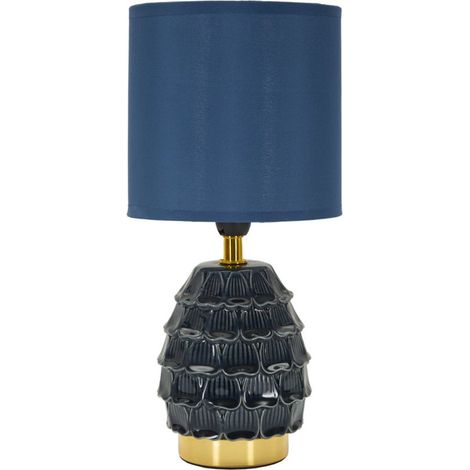 Lampada da comodino Pigny Blu in ceramica con paralume in tessuto — Ø 15 cm