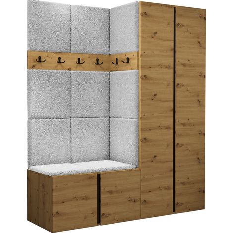 Conjunto para recibidor Pinis III, Abriamo 6, 186x158x46cm, Aglomerado laminado, Tapiz, Colocada, Montada en la pared