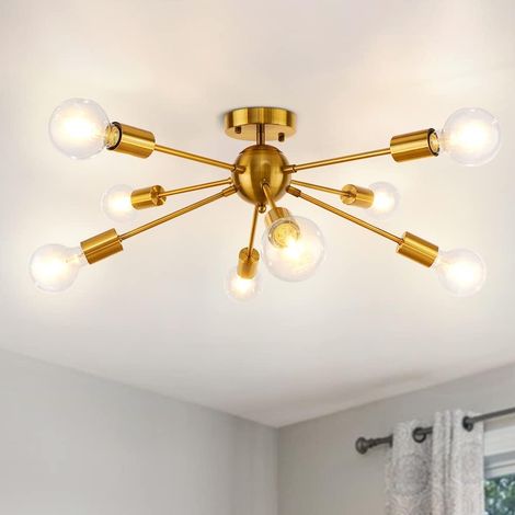 Lustre Salon Sputnik Or 8 Lumières Moderne Plafonnier Laiton pour Chambre Salle à Manger Cuisine (1/5)