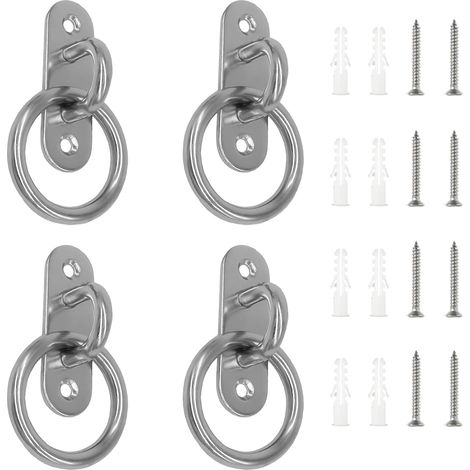4 Pièces Anneau de Fixation, Acier Inoxydable Anneaux pour Chevaux, Œillet de 6 mm Anneau D'attache sur Plaque, Base Ovale, avec Vis et Tube de Diffusion, Adapté Poteaux en Bois, Murs Pleins (1/5)