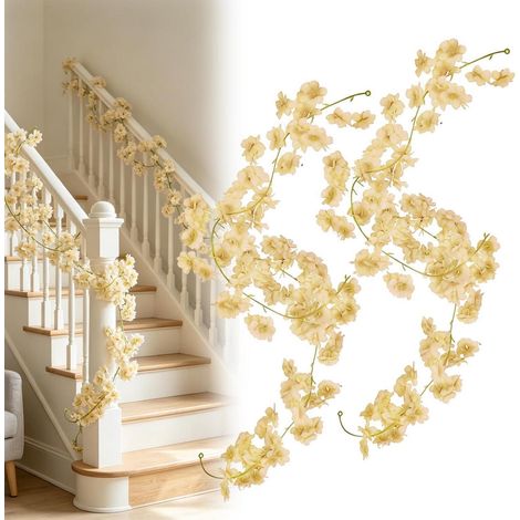 2er Set Kirschblütengirlande 1,8m künstlich Champagner Gelb Seidenblumen (1/5)
