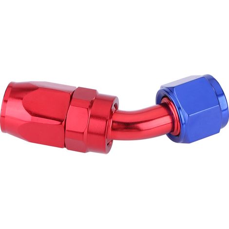Raccord pivotant AN8 pour durite d'alimentation, adaptateur pour refroidisseur d'huile, angle 45°, anodisé bleu et rouge (1/3)