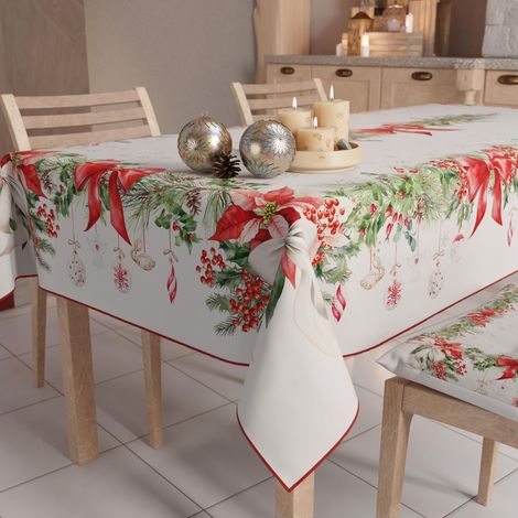 Nappe de Noël Anti-Taches Rectangulaire Couvre-Table pour Cuisine, Motif Guirlande X6 Places (140 x 180 cm) 100% fabriqué en Italie (1/5)