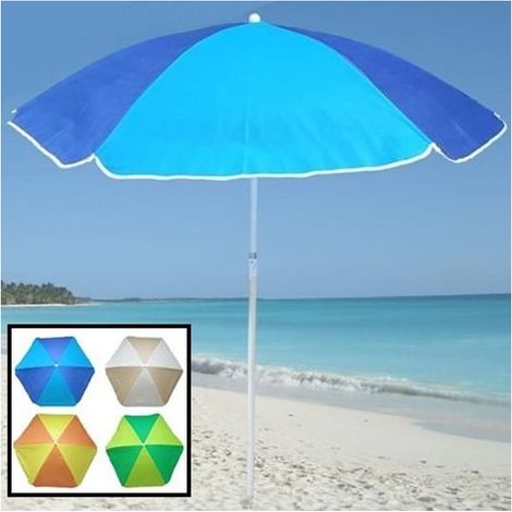 TRADE SHOP - Ombrellone Mare Spiaggia In Tnt Bicolore ø130x152cm Con 6 Stecche Da 75cm 4 Colori 629611a - (1/5)