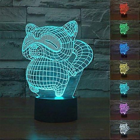 3D-Nachtlicht in Form eines Waschbären mit Berührungssensor, optische Täuschung, 7 wechselnde Farben, Dekoration, Weihnachts- oder Geburtstagsgeschenk (1/5)