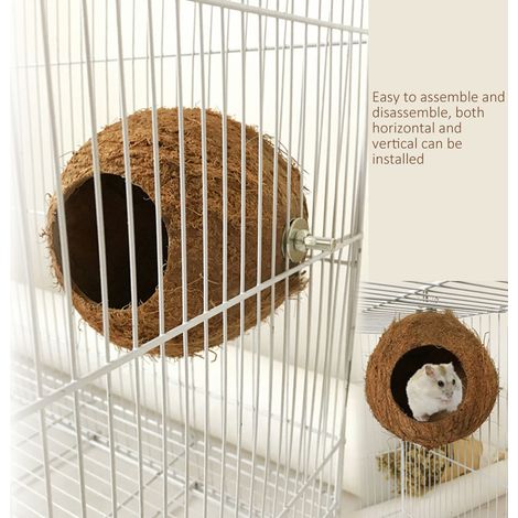 Nid perroquet maison naturelle coque noix coco cage nourrisseur perruche oiseaux rongeurs jouets hamsters (1/4)