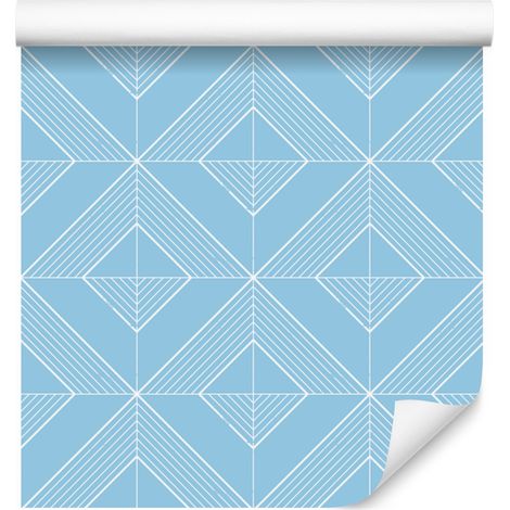 Papel pintado geométrico de rombos azules, formas suaves, 50x1000 cm. (1/5)