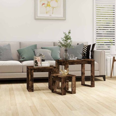 Tables gigognes 3 pcs-Table Basse-Table Salon Chêne fumé Bois d'ingénierie 732350 (1/5)