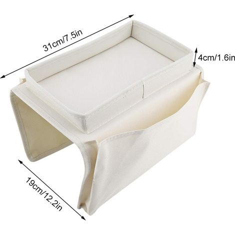 Reposabrazos de sofá con bandeja para portavasos, soporte para mando a distancia de TV, para sillón reclinable, bolsillos de almacenamiento para teléfono móvil, revistas (31 x 19 x 18, blanco cremoso) (1/5)