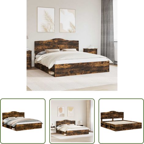 Holz Bett -  Bettrahmen Geräucherte Eiche 180 x 200 cm Massives Kiefernholz (1/5)