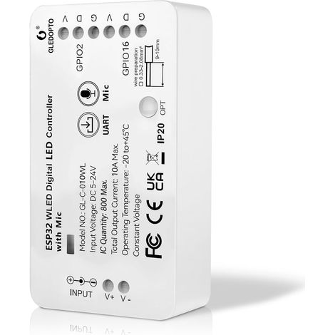 Contrôleur Wled ESP32 WLED Digital Strip Light Controller avec fonction MIC GL-C-010WL-D Bande addressable avec micro téléchargement WS2811 2812B 2813 2815/GS8208/SM16703P SK6812/TM1814 (1/5)