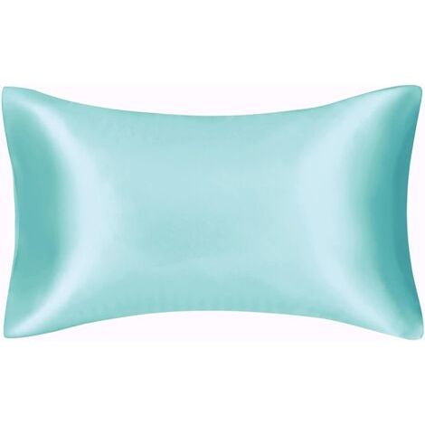 Taie d'oreiller en satin soyeux pour cheveux et visage - Lot de 2 - Anti-rides - Fermeture éclair dissimulée - 50 x 75 cm(Eau bleue) (1/5)