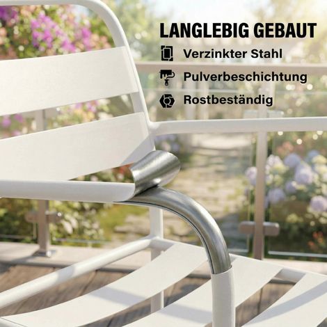 Set de jardin 3 pièces en métal, 2 chaises de jardin, table en verre, design à lattes, résistant à la rouille (1/5)