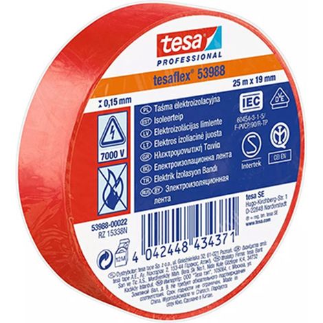 Pack de 10 rollos de cinta aislante de 20 metros y 19mm de ancho color rojo