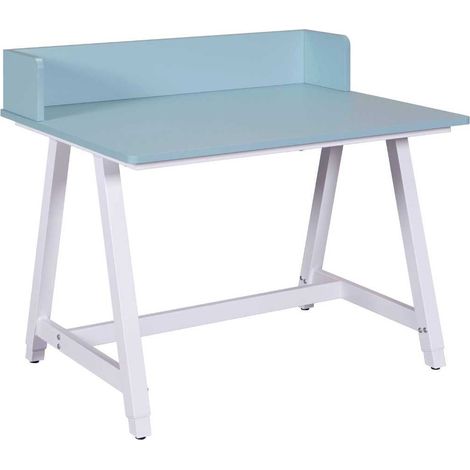 Bureau enfant réglable en hauteur en MDF plateau bleu et piètement métal laqué blanc - ELION