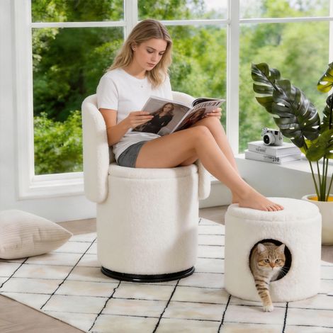 Fauteuil tonneau – Pivotant 360° – Rangement intégré – Rembourrage doux – Coiffeuse/Salle à manger – Multifonction (1/5)