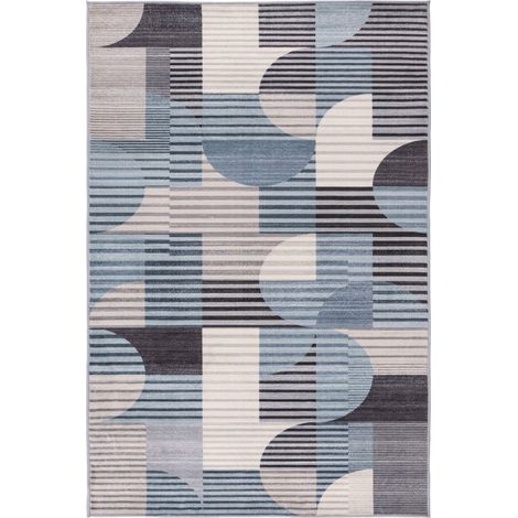 Tapis bleu moderne à motifs graphique facile à vivre - 150 x 80 cm (1/5)