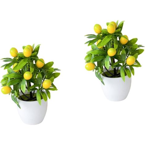 2pièces Simulation De Plante Pot Faux Arbre Citronnier Miniature pour Décoration De Bureau Et Maison pour Espaces Intérieurs sans Entretien Aspect Réaliste (1/5)