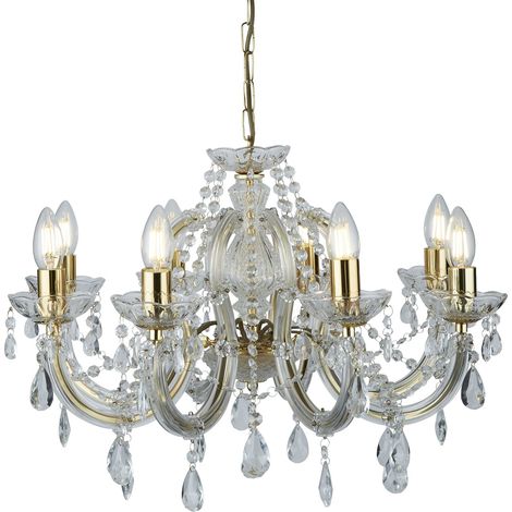 Searchlight Marie Therese - Lampadario a 8 luci in cristallo con finitura in ottone lucido, attacco E14 (1/5)