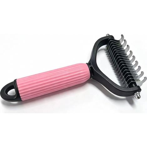Brosse démêlante double face pour animaux blanc aiguilles en acier (1/5)
