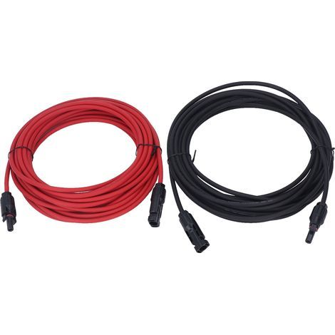 2-teiliges 12AWG 4mm² schwarzes und rotes Solar-Verlängerungskabel mit MC4-Steckern (männlich/weiblich), 1000 VDC, 10 m / 32,8 ft Länge (1/5)