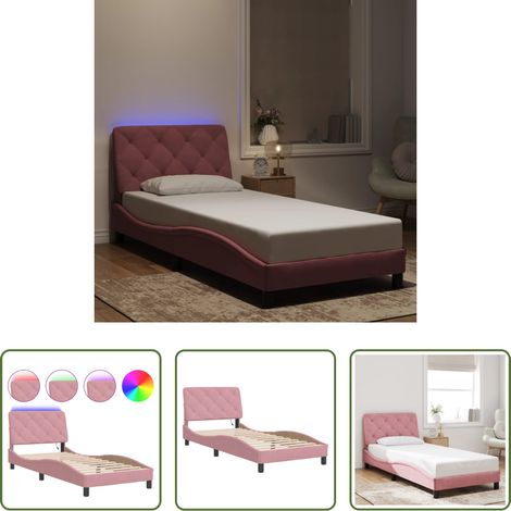 LED-Leuchten - Bettgestell mit LED ohne Matratze Rosa 80x200 cm Samt (1/5)