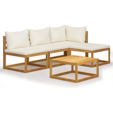Set Divani da Giardino 5 pz con Cuscini Crema in Legno Acacia vidaXL