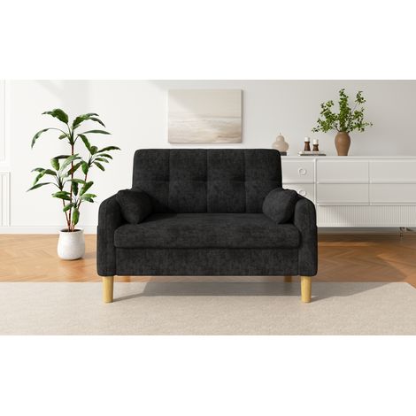 Divano a 2 posti 119x78x85 cm, con 2 cuscini, tasca laterale, tessuto chenille grigio (1/5)