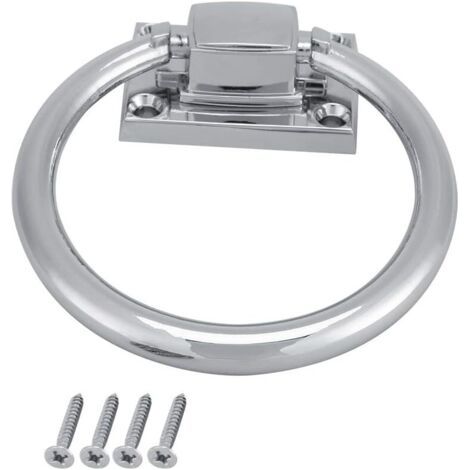 Anneau de Traction Poignée de Porte Acier Inoxydable Argent Brillant Anneau de Traction en métal chromé Rond heurtoir de Porte en Bois intégré Chaise Tire Poignée Décor (100 x 54 x 37 mm) (1/5)