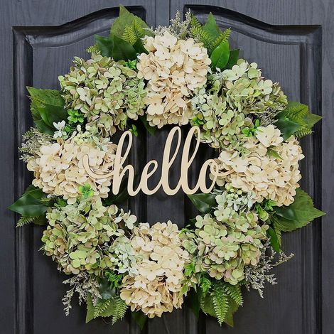 Couronne de porte en rotin 40cm, imitation hortensia, décoration murale ronde à suspendre pour fenêtre et mur (1/3)