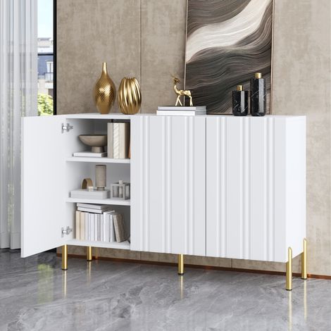 CHICFURN Zapatero y aparador 120 x 35,5 x 80 cm en MDF y aglomerado blanco, 3 puertas (1/5)