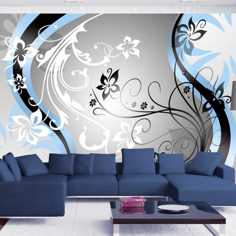 Papier peint art-fleurs bleu - 200 x 140 cm (1/4)