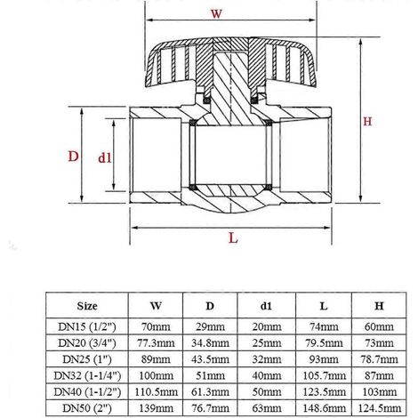 Vanne à bille en PVC 40 mm, vanne adhésive, vanne à bille, vanne à bille, bassin à bille (diamètre intérieur 40 mm)