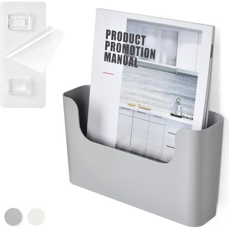 Adhesive File Holder for Door Mail and Magazine Organizer, Wall Mount for Office, Single Pocket (Grey-1) (1/5)