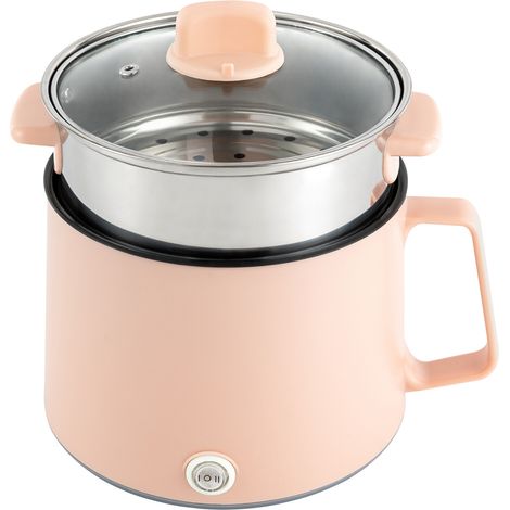 Cuiseur à Pâtes Électrique Portable Avec Cuiseur Vapeur - 1,7 L - Multifonction - Antiadhésif - Pour Nouilles, Soupe, Bouillie, Boulettes, Œufs, Flocons d'Avoine - Rose (1/5)