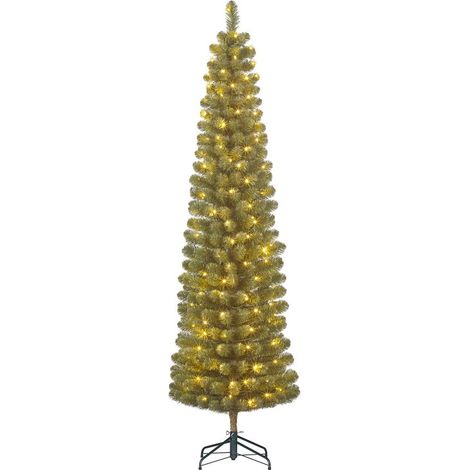 Sapin de Noël Artificiel Étroit Lumineux Vert avec 120 LED en PVC H185 x Ø53 cm - PANGIVO (1/3)